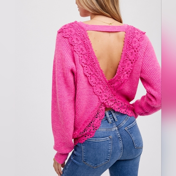 #14353 🩷 🛑S,L NEW! CHIC SEXY BOHO Crochet Lace Cross Back Pullover - Picture 5 of 15